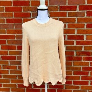J. by J. Crew Scalloped Hem Medium Knit Crew Neck Cream Sweater Womens Small